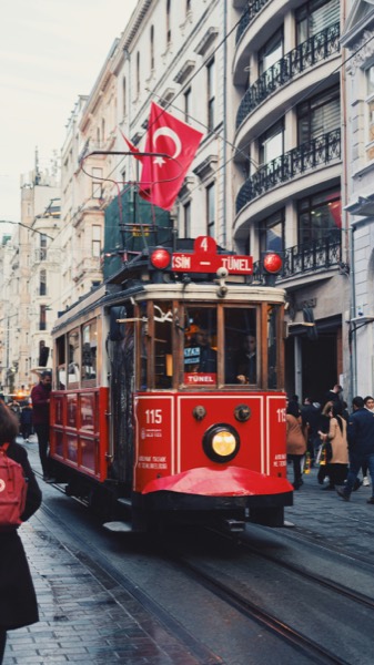The historic red tram on İstiklal Avenue, Beyoğlu