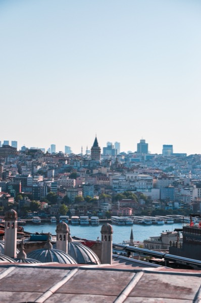 Looking across the Golden Horn to Galata and the ferries below